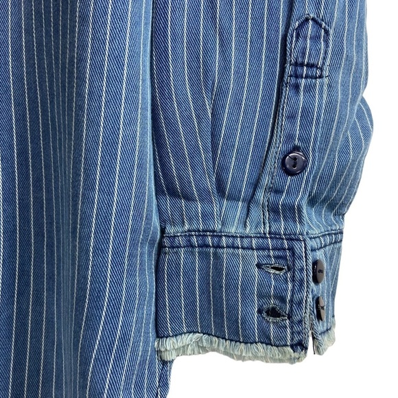 Free People x Sandrine Rose Mandarin Denim Shirt Washed Stripe NWT - Picture 3 of 6